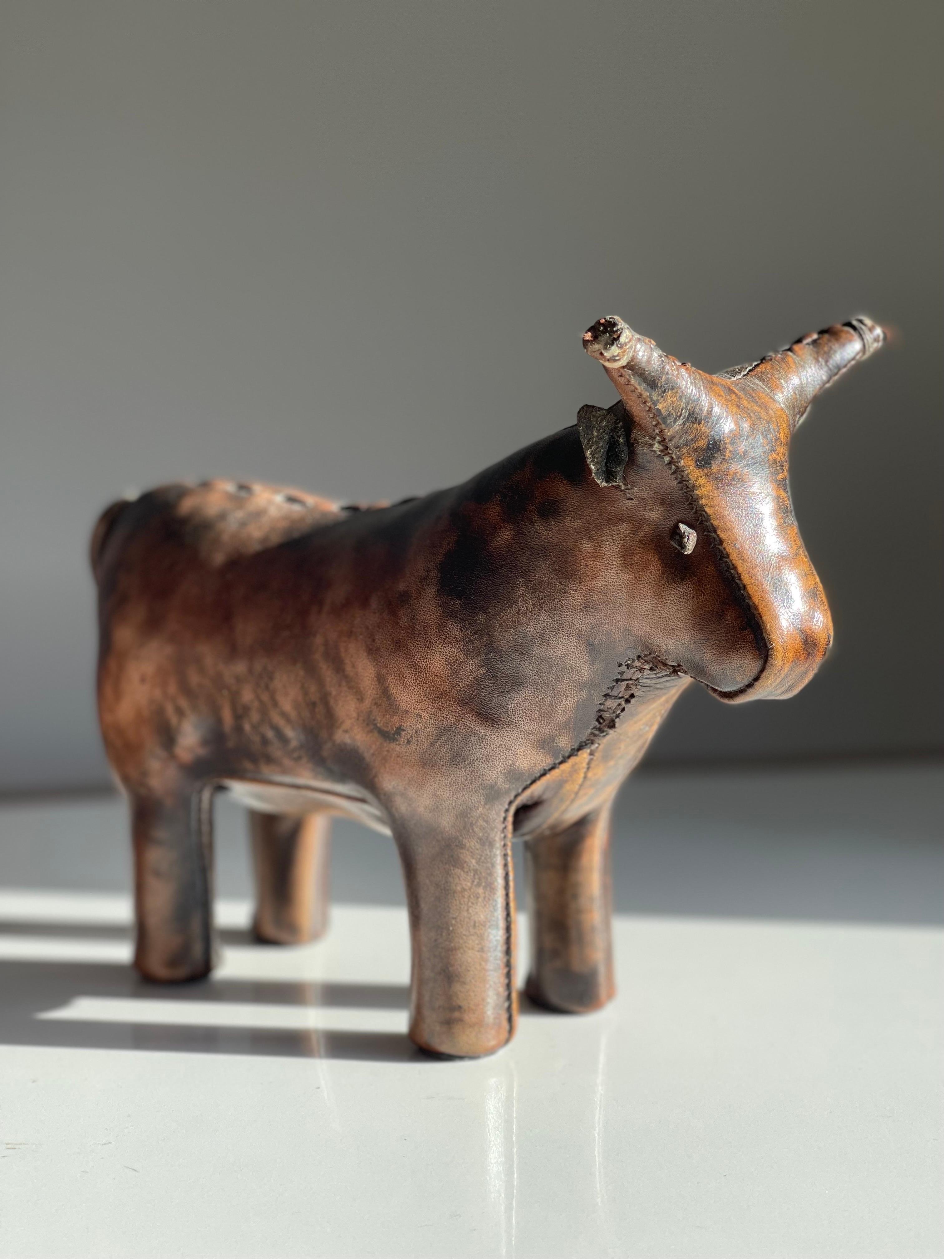 Mid-20th Century Small Omersa Leather Bull Doorstop for Valenti