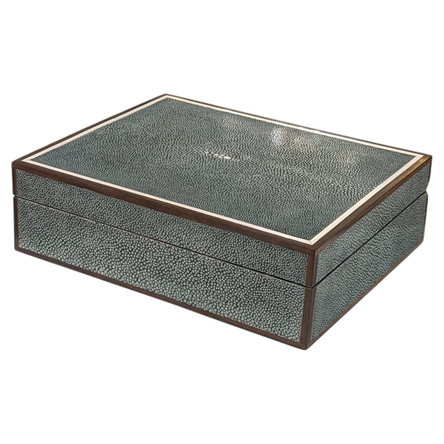 Small Onyx Shagreen and Macassar Ebony Box with Bone Inlay