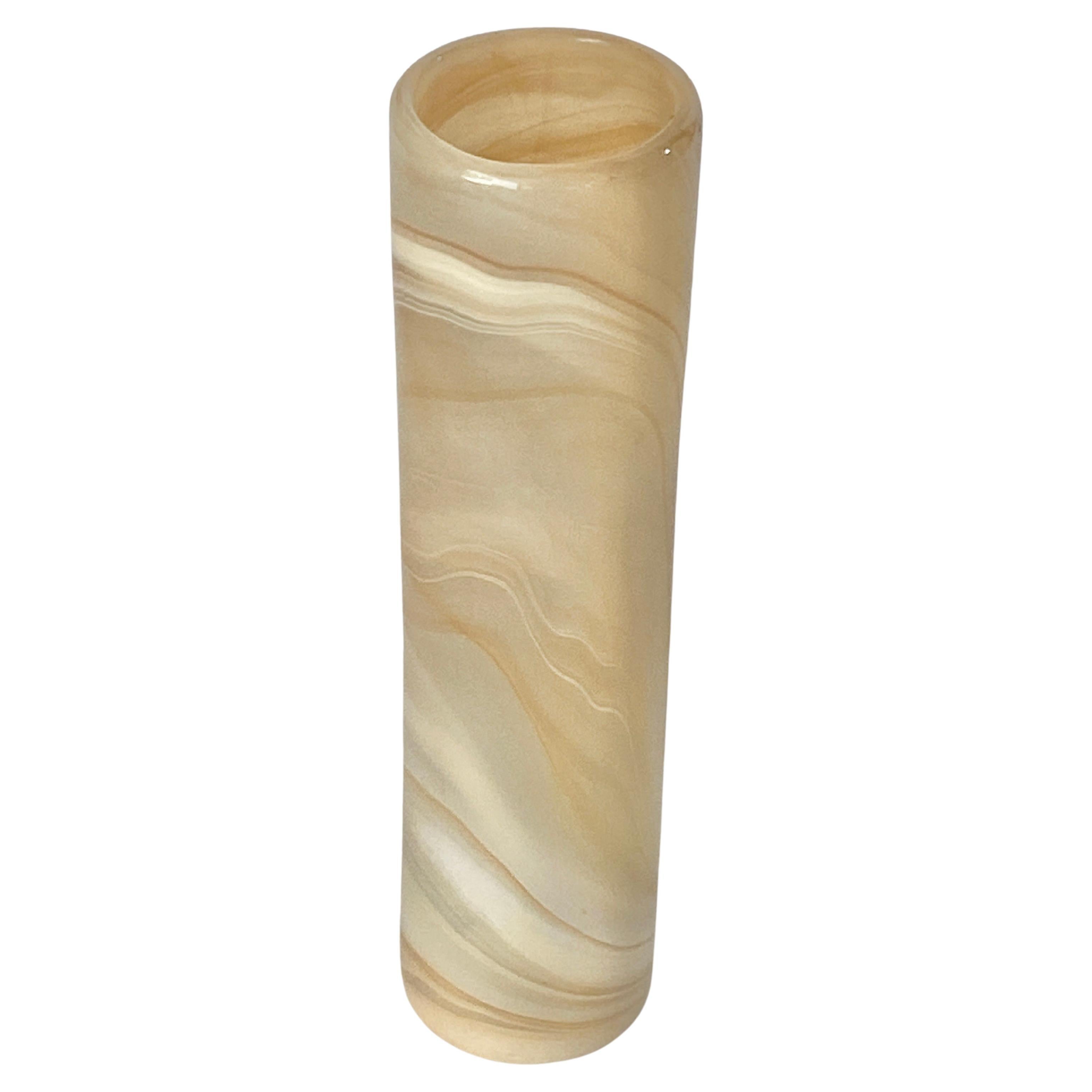 Small Onyx Vase, in a Cylindrical Shape, Beige Color, Italy circa 1970 For Sale