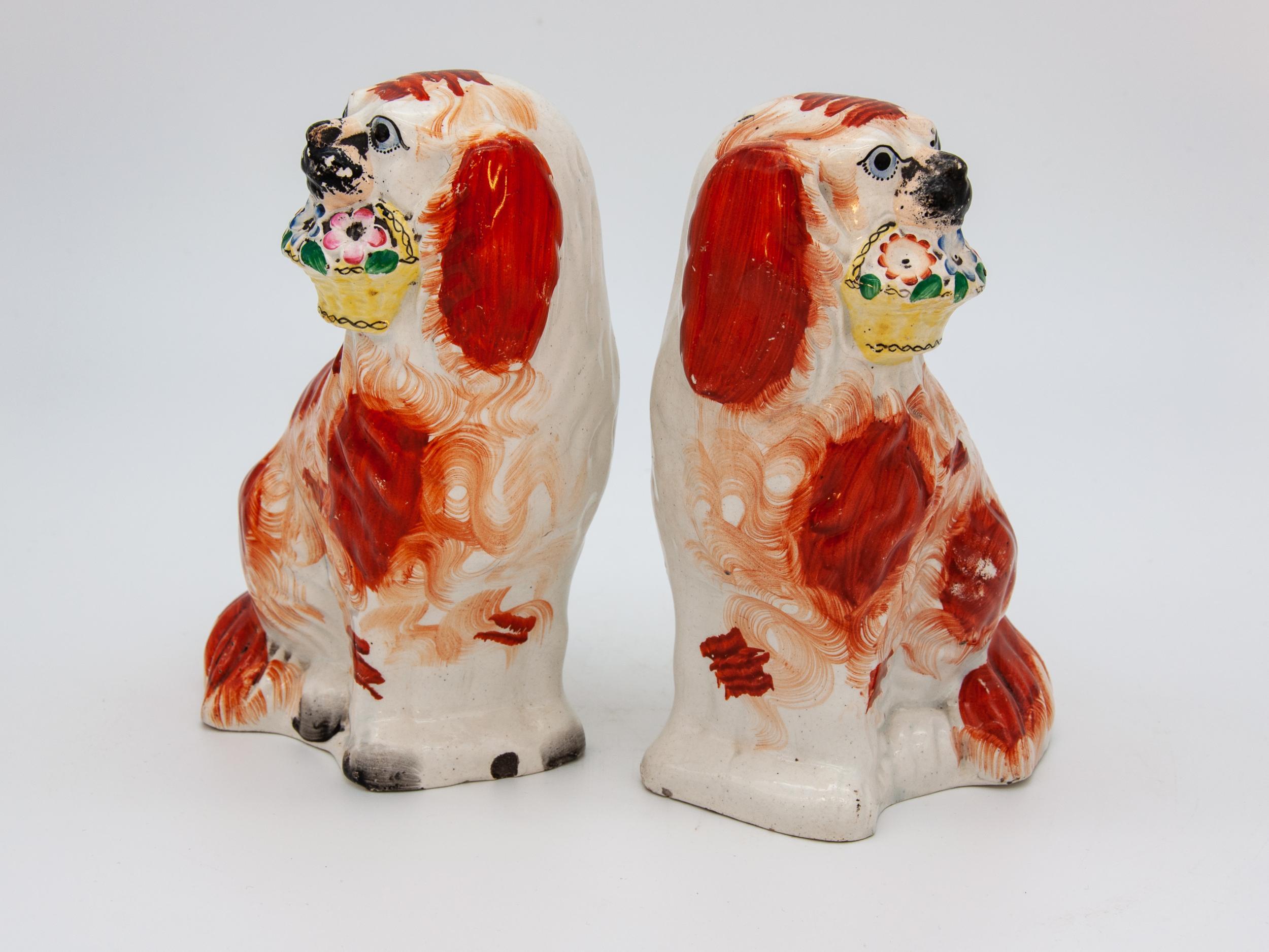 19th Century Small Orange and White Staffordshire Dogs