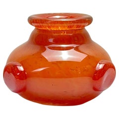 Small Orange Art Glass Vase in Postmodern Style - Signed C.Ramsey 1980