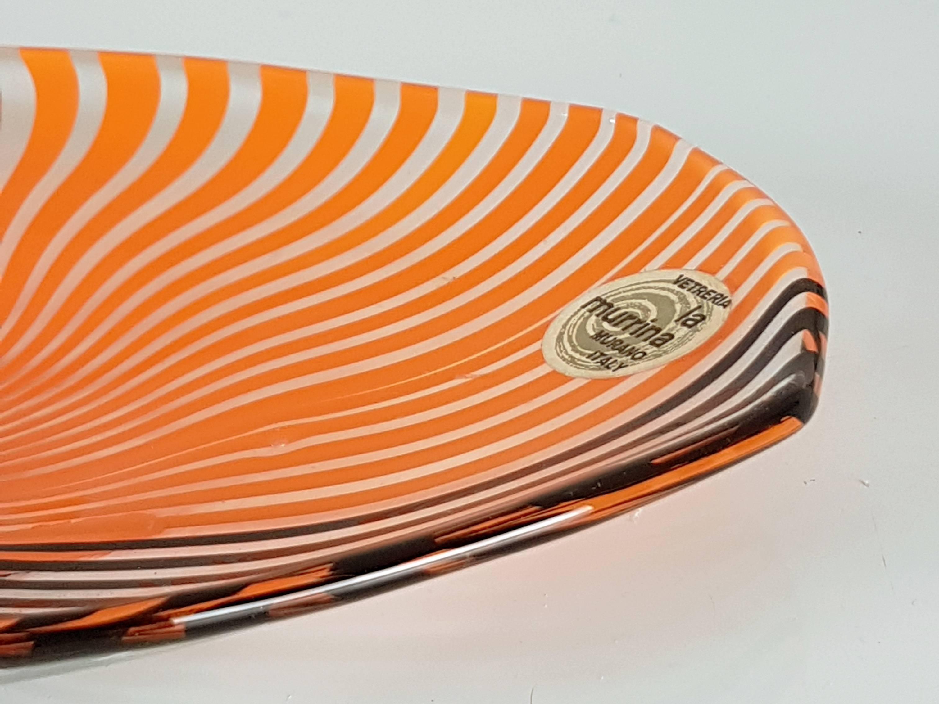 Arts and Crafts Small Orange Brown Murano 1960s Glass Plate by Gian Maria Potenza for La Murrina For Sale