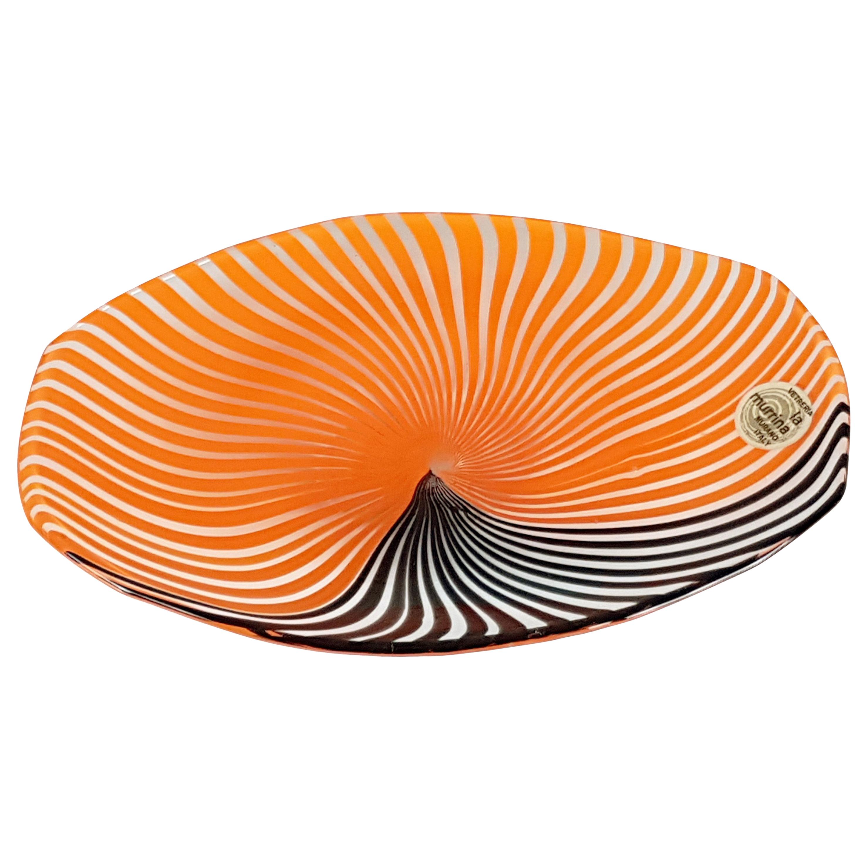 Small Orange Brown Murano 1960s Glass Plate by Gian Maria Potenza for La Murrina For Sale