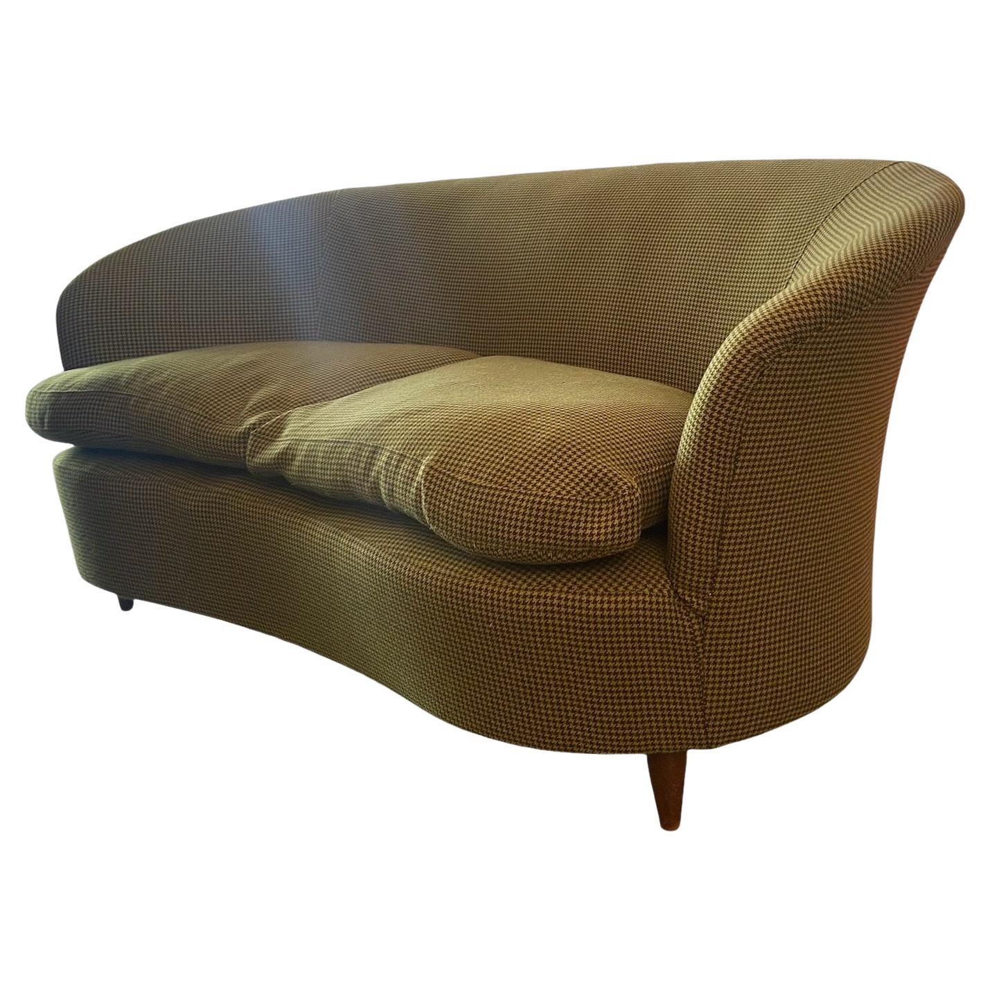 Mid-Century Modern small curved 1950's Italian 2 Seater Sofa attributed to Ico Parisi, green tweed For Sale