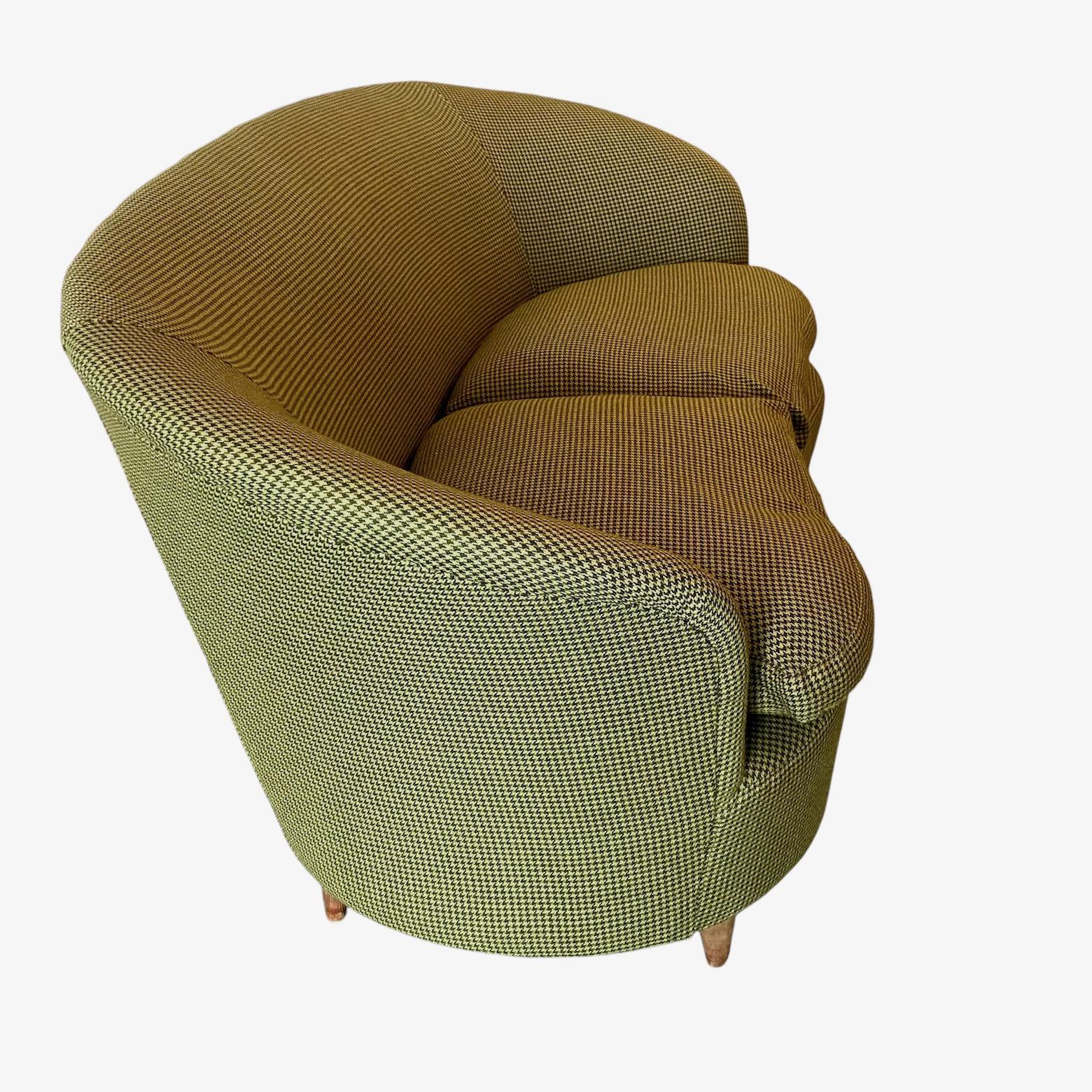 20th Century small curved 1950's Italian 2 Seater Sofa attributed to Ico Parisi, green tweed For Sale