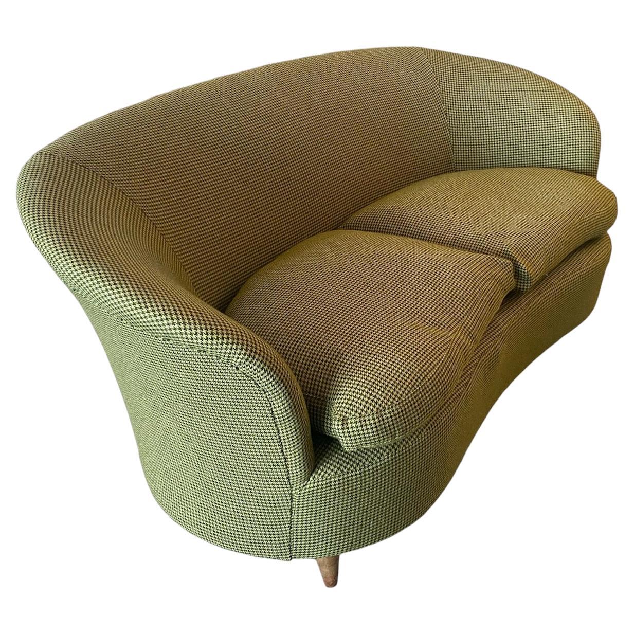 small organic 1950's Italian 2 Seater Sofa attributed to Ico Parisi, green tweed