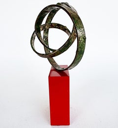 Small Organic Biomorphic Patinated Ribbon Sculpture on a Plinth