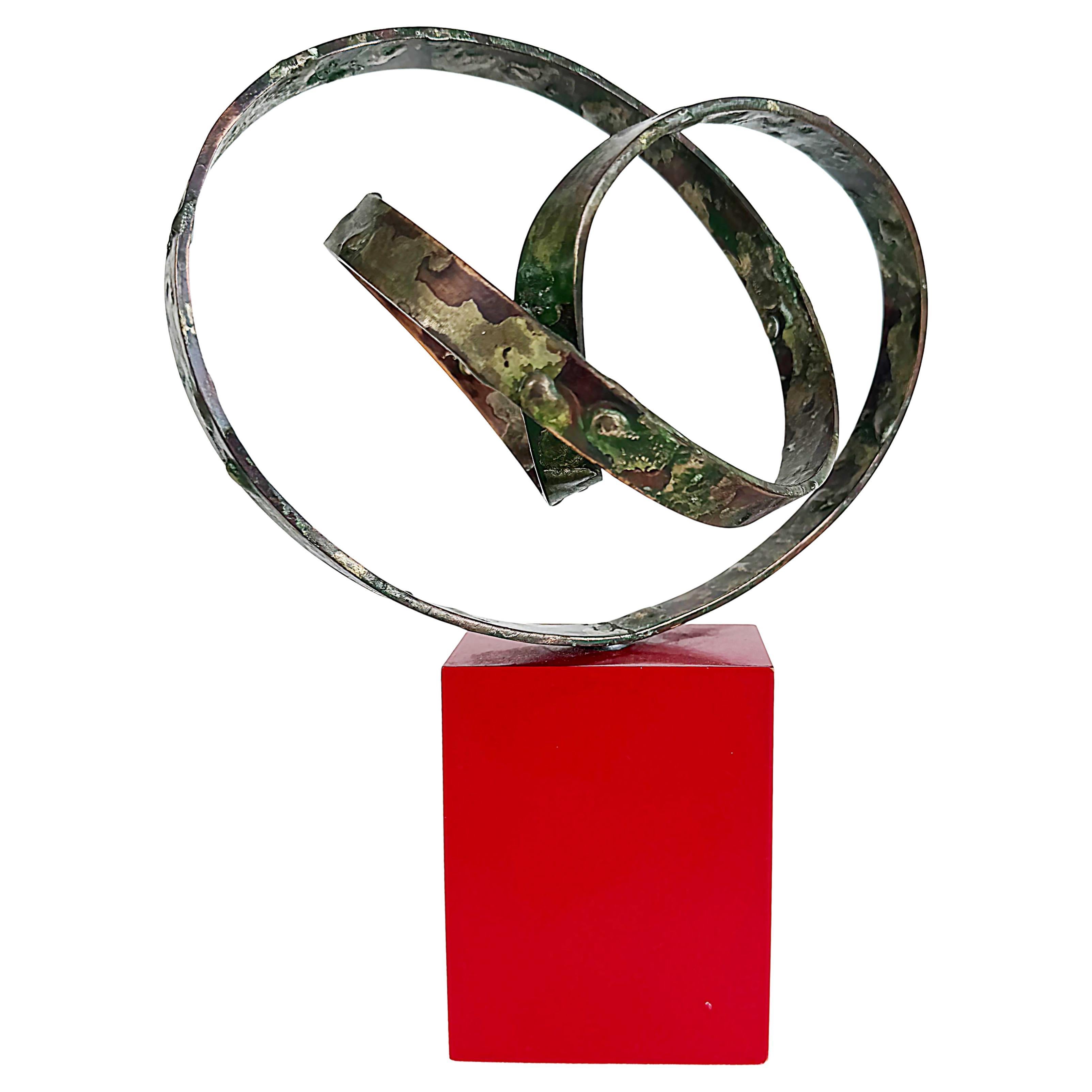 Small Organic Biomorphic Patinated Ribbon Sculpture on a Plinth For Sale