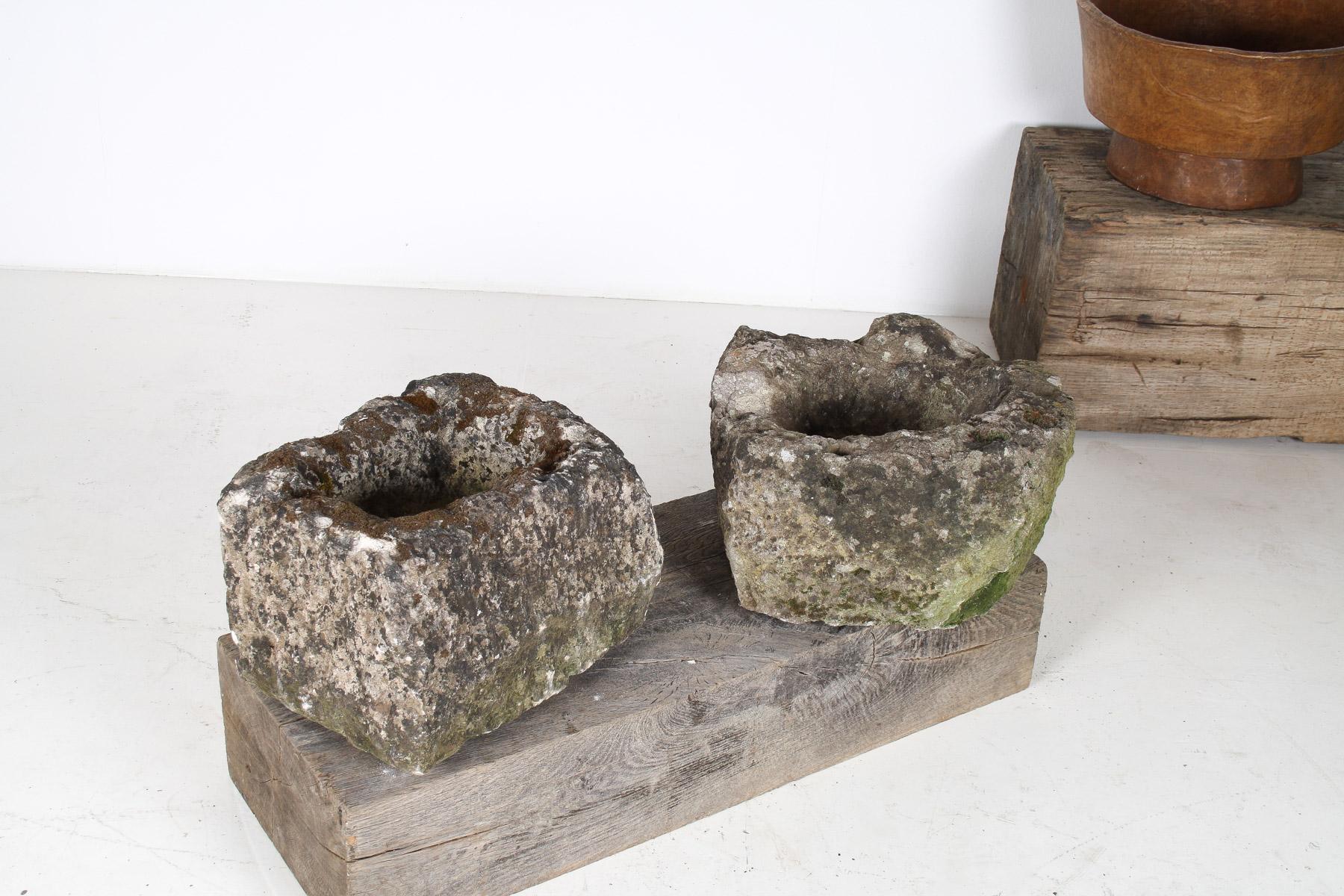 Primitive Small Organic Shaped Carved Stone Antique Wabi Sabi Sandstone Planter Bonsai Pot For Sale