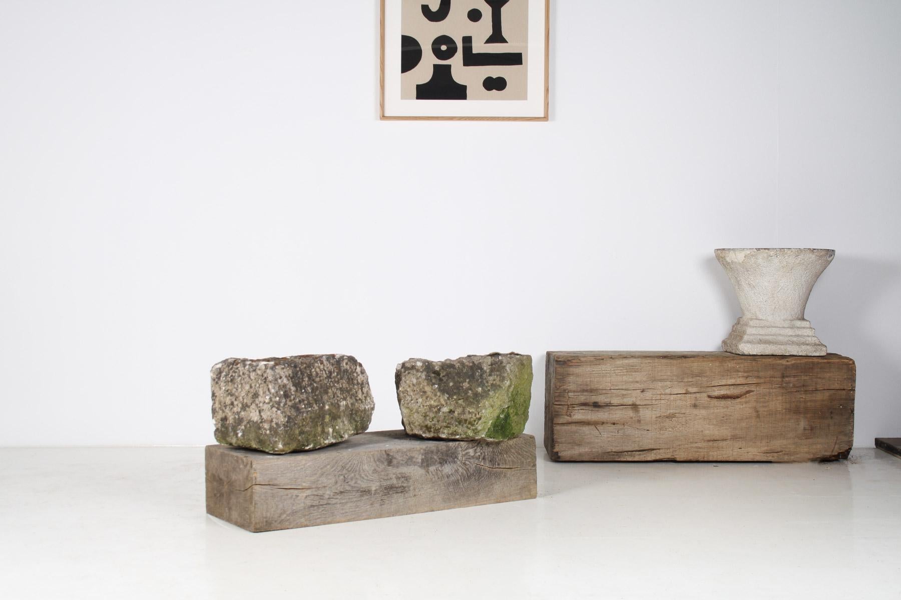 English Small Organic Shaped Carved Stone Antique Wabi Sabi Sandstone Planter Bonsai Pot For Sale