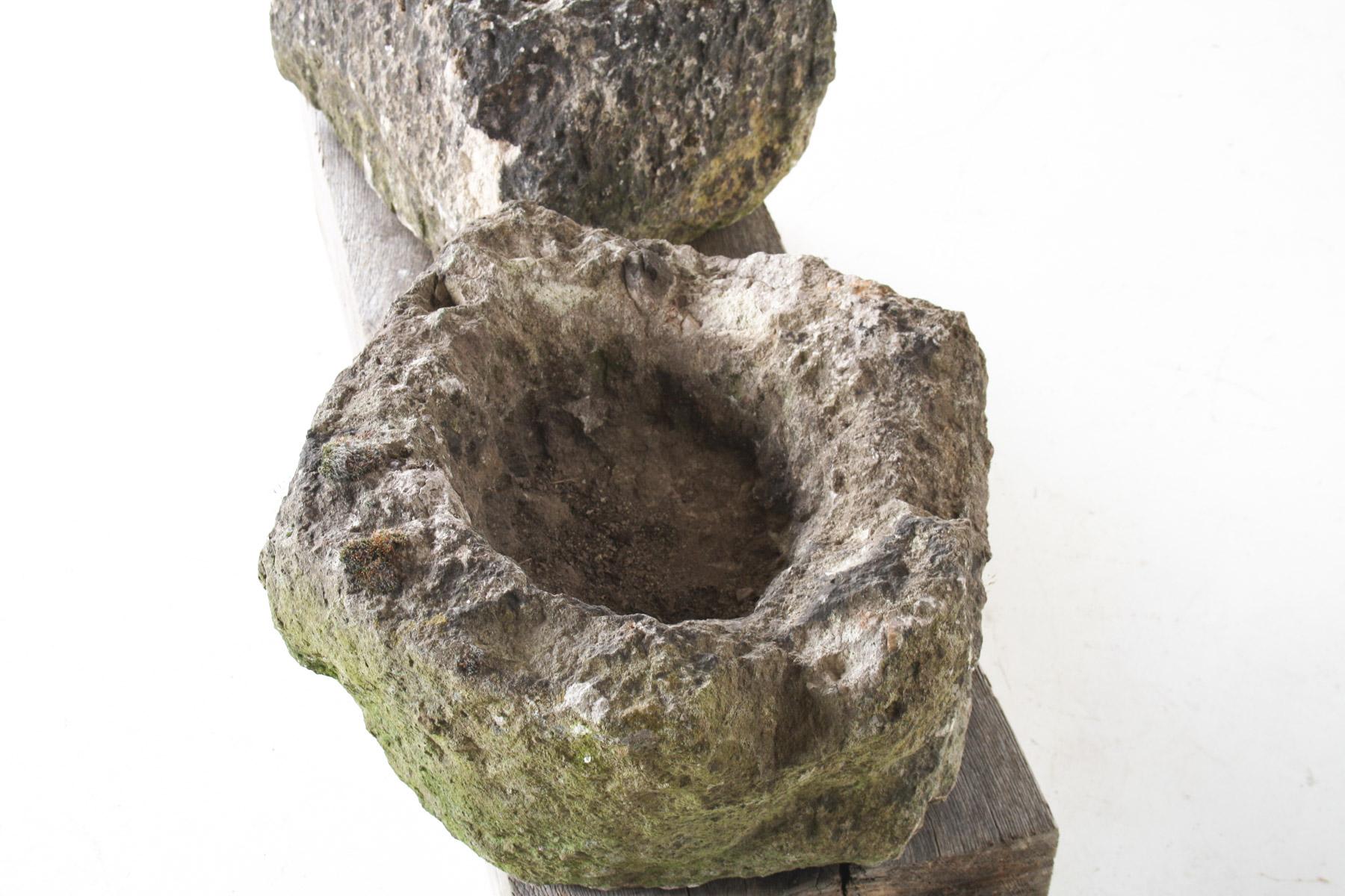 Small Organic Shaped Carved Stone Antique Wabi Sabi Sandstone Planter Bonsai Pot In Good Condition For Sale In Llanbrynmair, GB