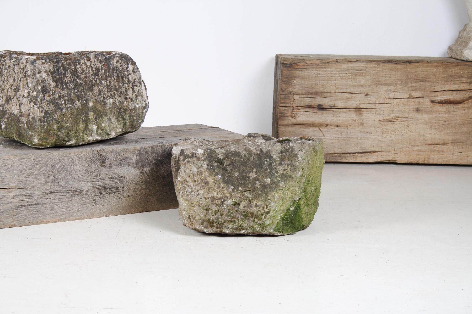 Small Organic Shaped Carved Stone Antique Wabi Sabi Sandstone Planter Bonsai Pot For Sale 1