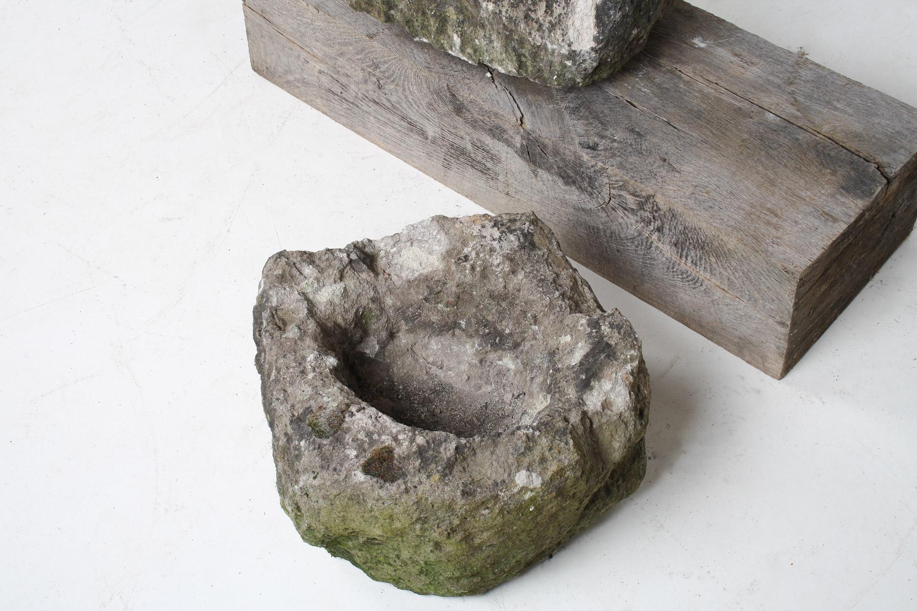 Small Organic Shaped Carved Stone Antique Wabi Sabi Sandstone Planter Bonsai Pot For Sale 2