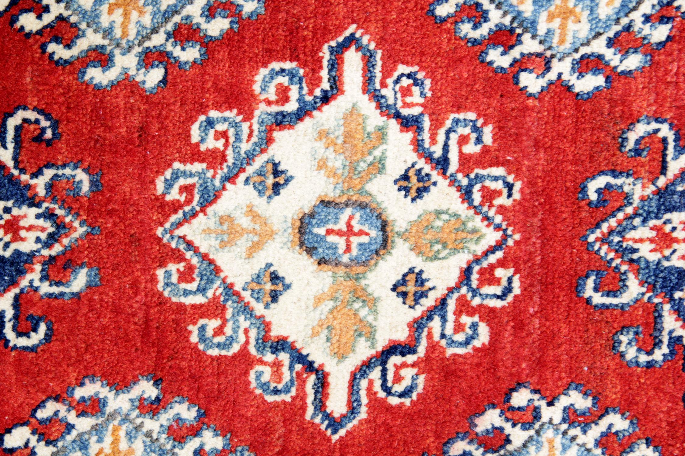 Afghan Small Oriental Rugs, Handmade Carpet Red Geometric Rugs Doormat For Sale
