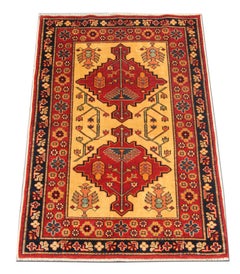 Small Oriental Rugs, Handmade Carpet Red Geometric Rugs for Doormat