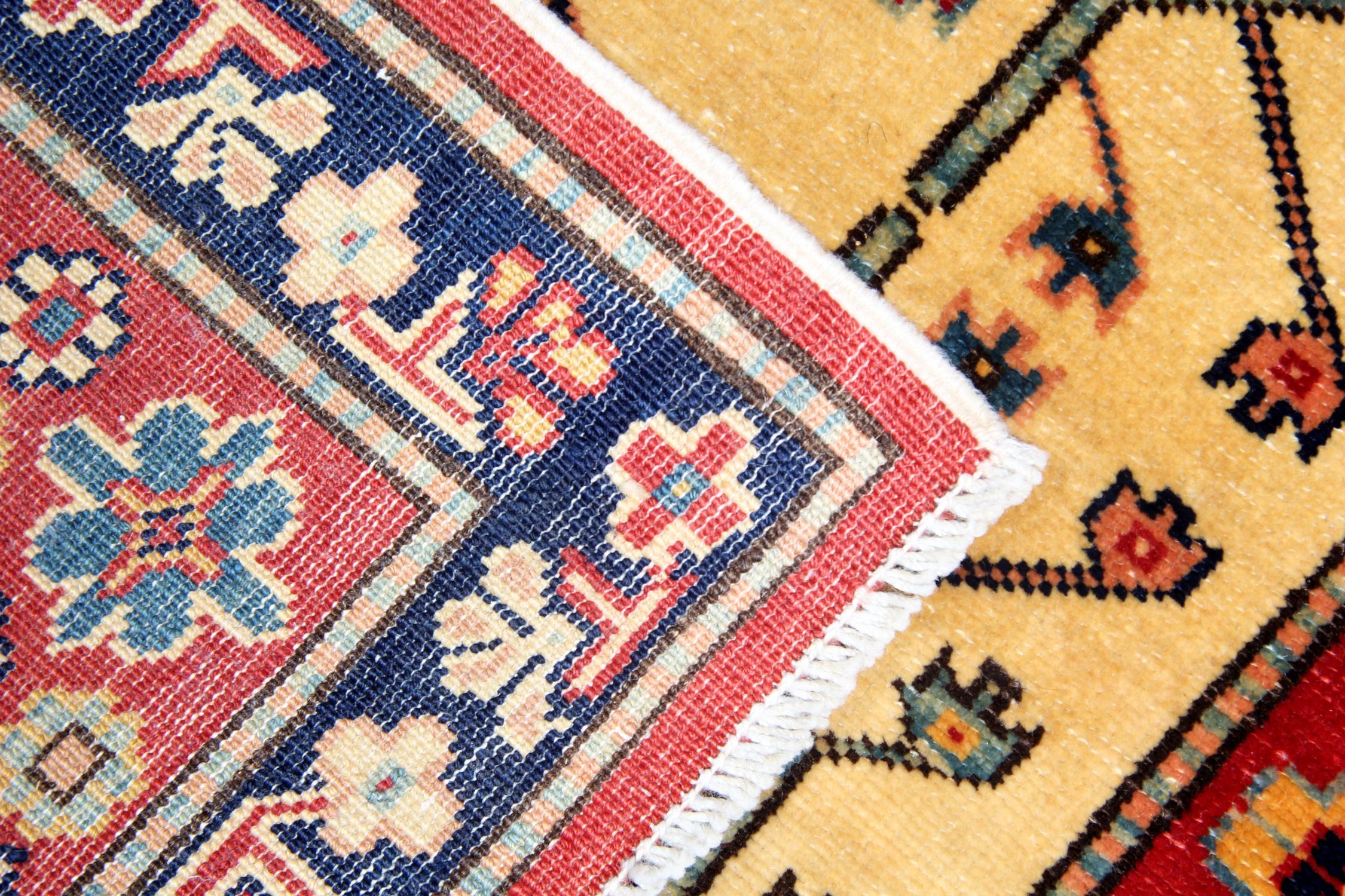 Kazak Small Oriental Rugs, Handmade Carpet Red Geometric Rugs for Doormat
