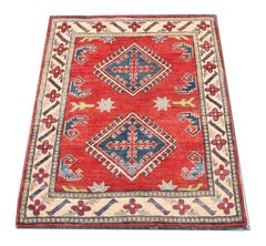 Small Oriental Rugs Red Geometric Rugs, Handmade Carpet for Sale