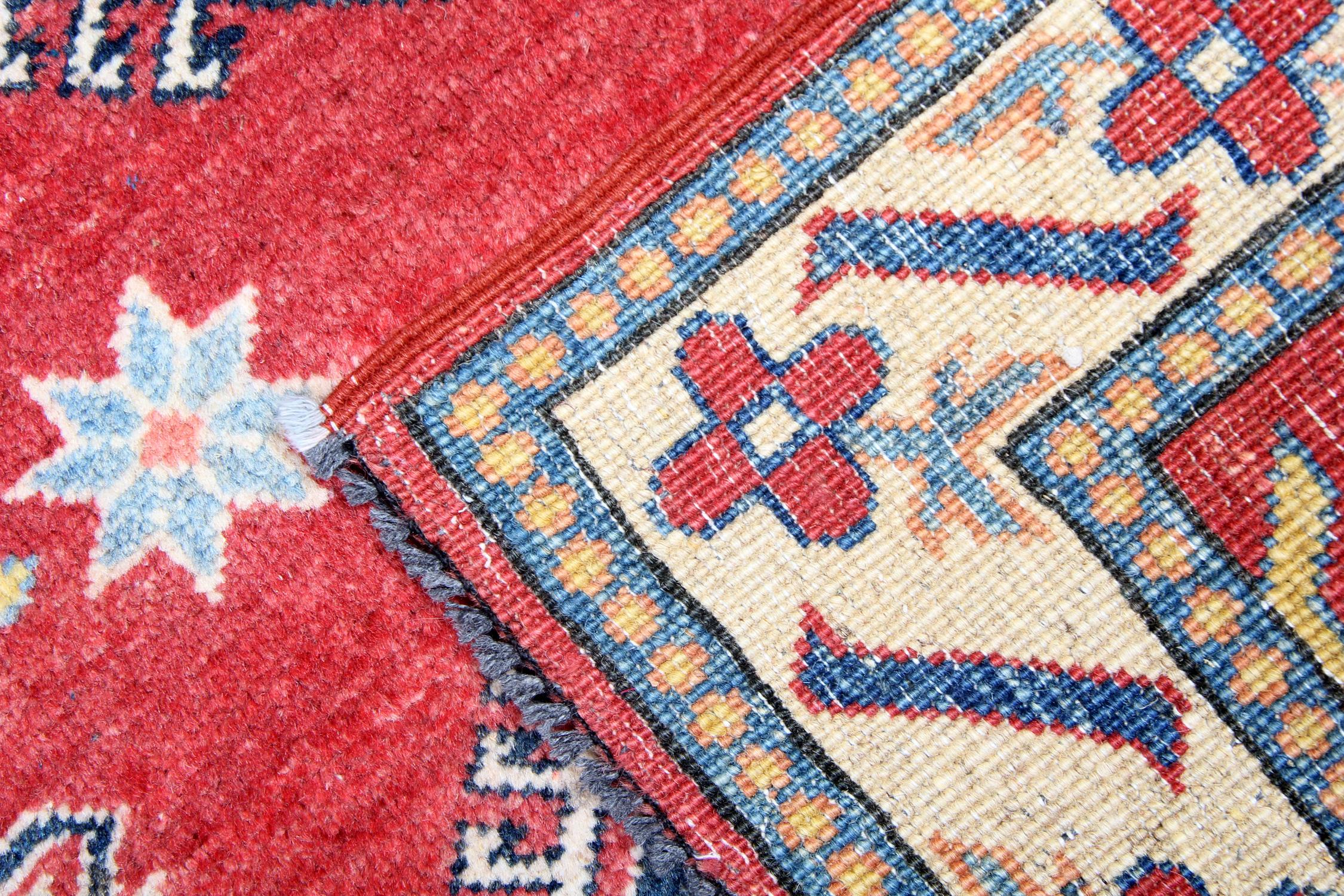Caucasian Small Oriental Rugs Red Geometric Rugs, Handmade Carpet for Sale For Sale