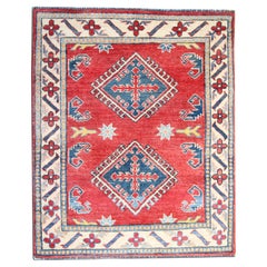 Retro Small Oriental Rugs Red Geometric Rugs, Handmade Carpet for Sale