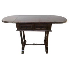 Small Original 1900 Italian Walnut Coffee Table with Flaps and Two Drawers