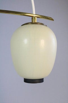 Petite suspension originale des années 1950, 2 x lampe en verre par DORIA, style asiatique