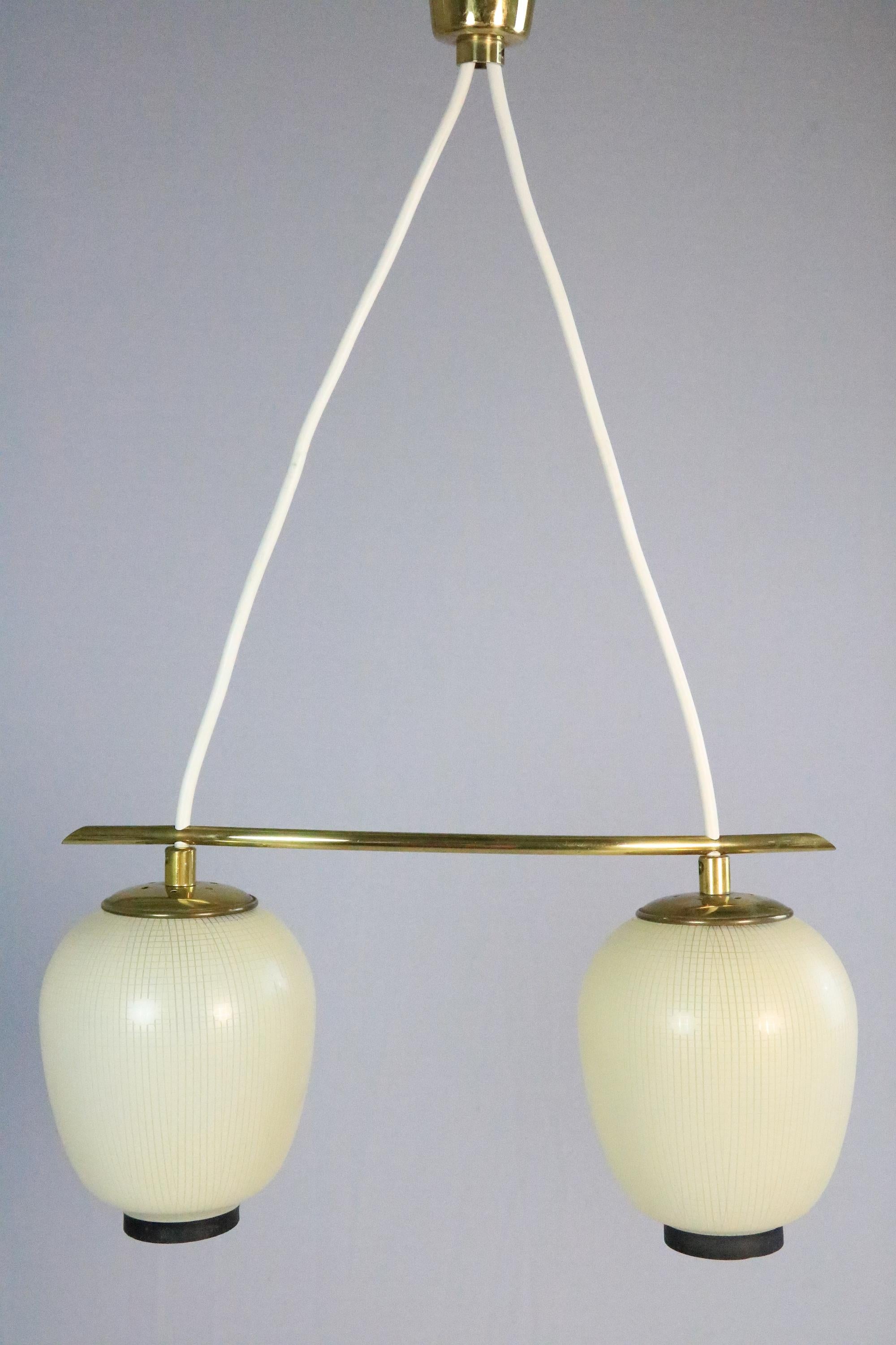 Mid-Century Modern Small Original 1950s, 2 x Glass Hanging Lamp by DORIA, Asia Style