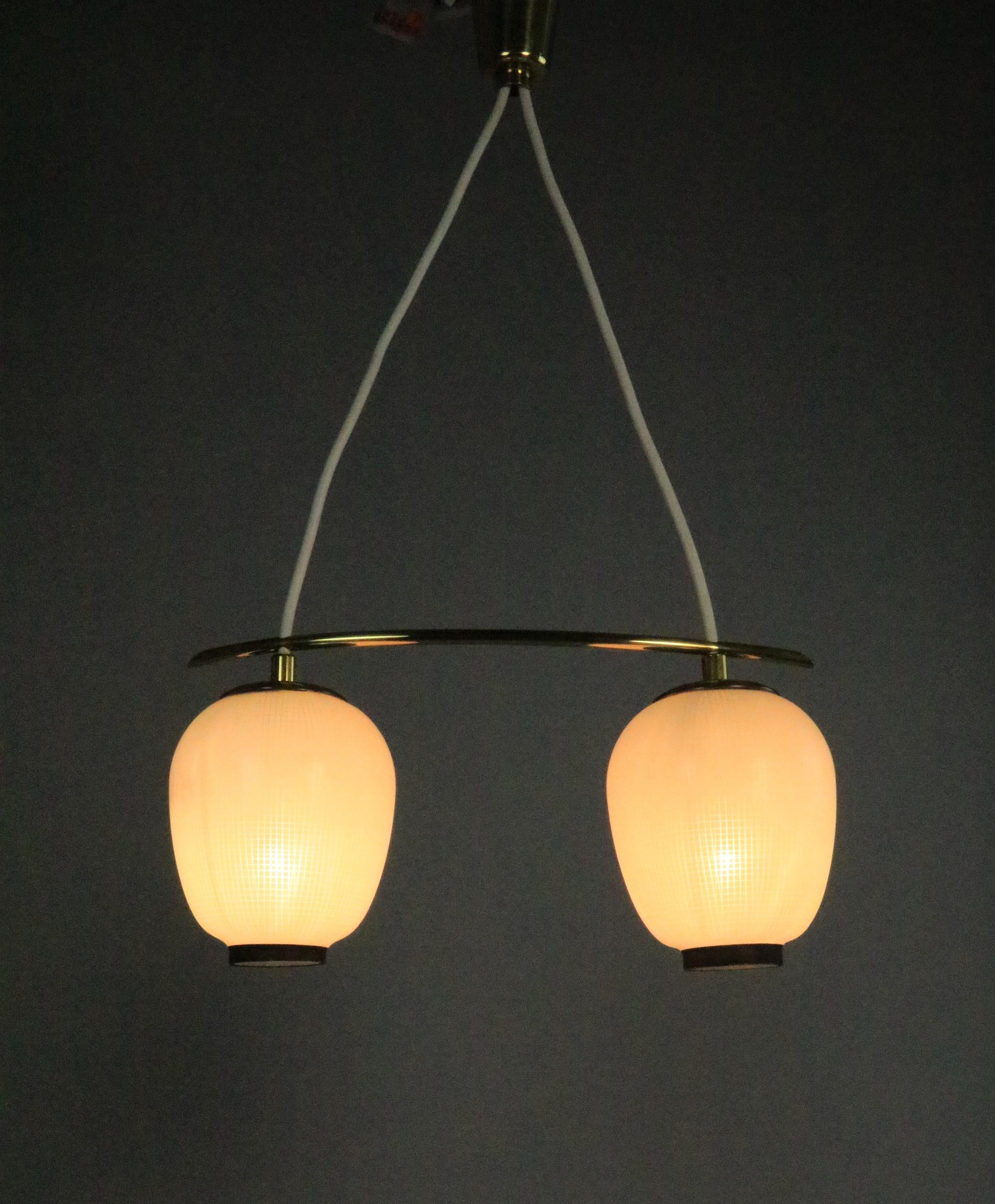 Mid-20th Century Small Original 1950s, 2 x Glass Hanging Lamp by DORIA, Asia Style