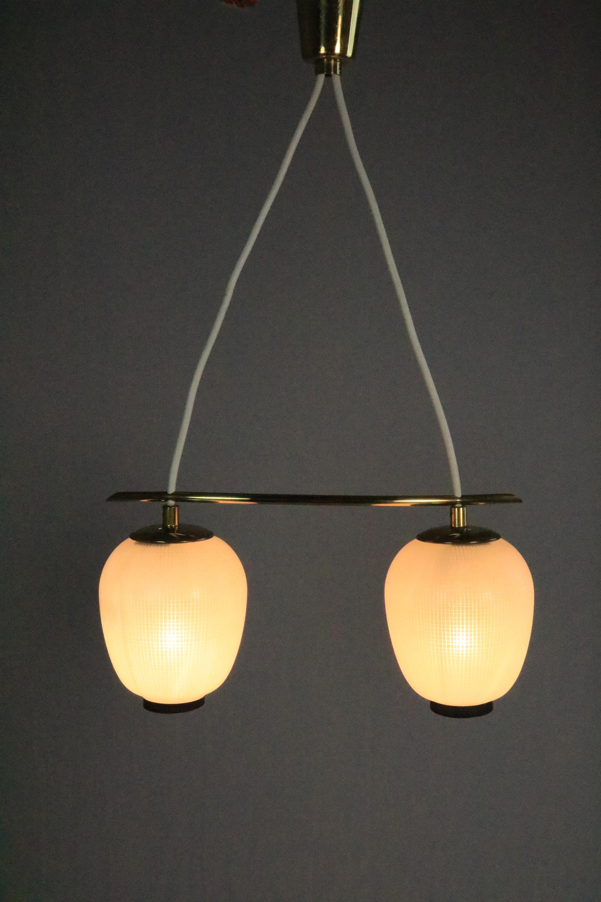 Small Original 1950s, 2 x Glass Hanging Lamp by DORIA, Asia Style 1