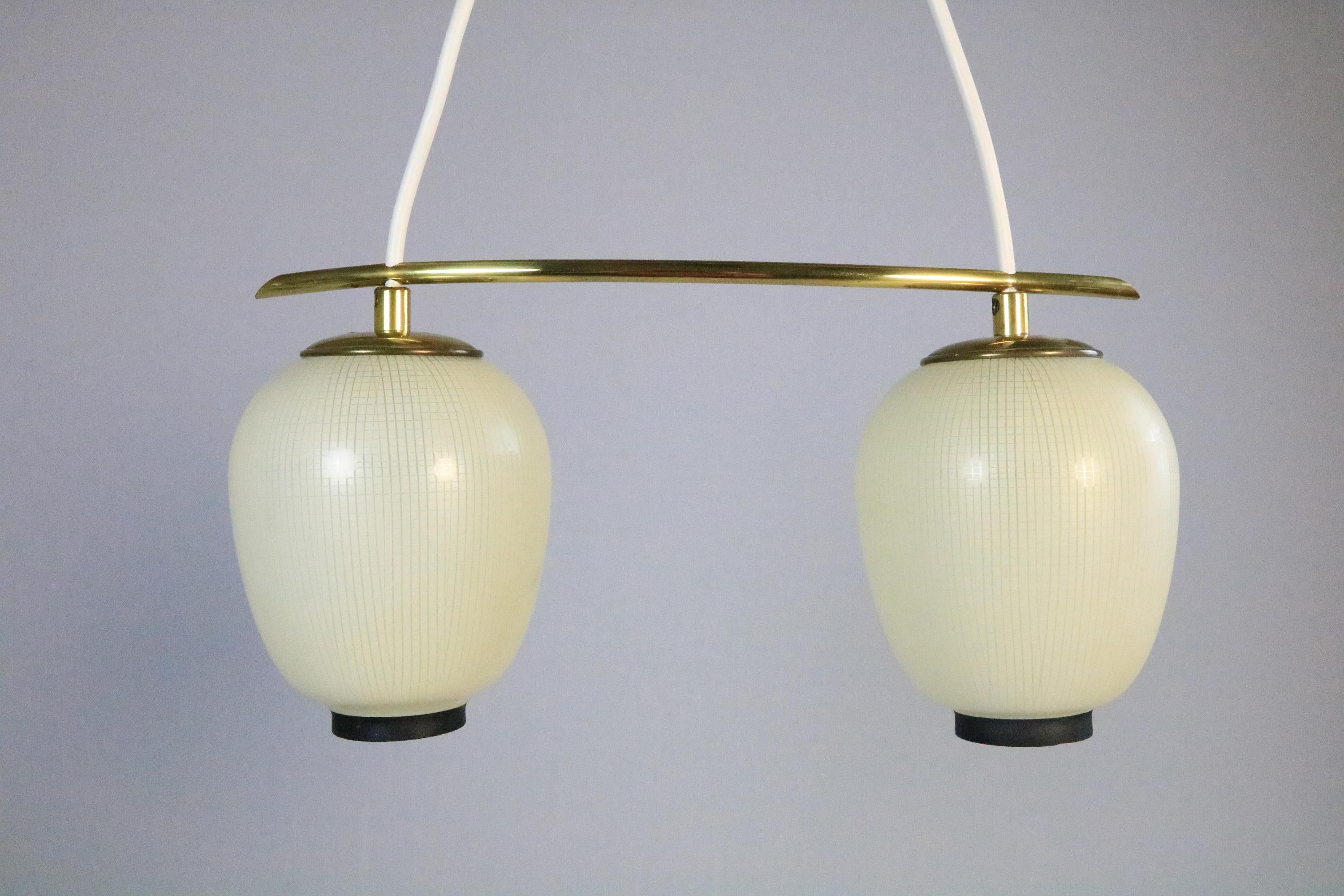 Small Original 1950s, 2 x Glass Hanging Lamp by DORIA, Asia Style 2