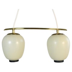 Small Original 1950s, 2 x Glass Hanging Lamp by DORIA, Asia Style
