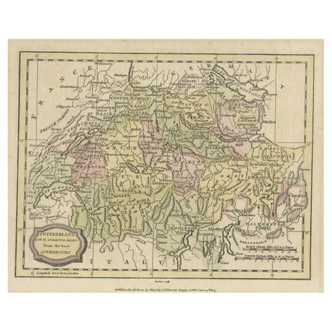 Small Original Antique Map of Switzerland and Surroundings, 1807