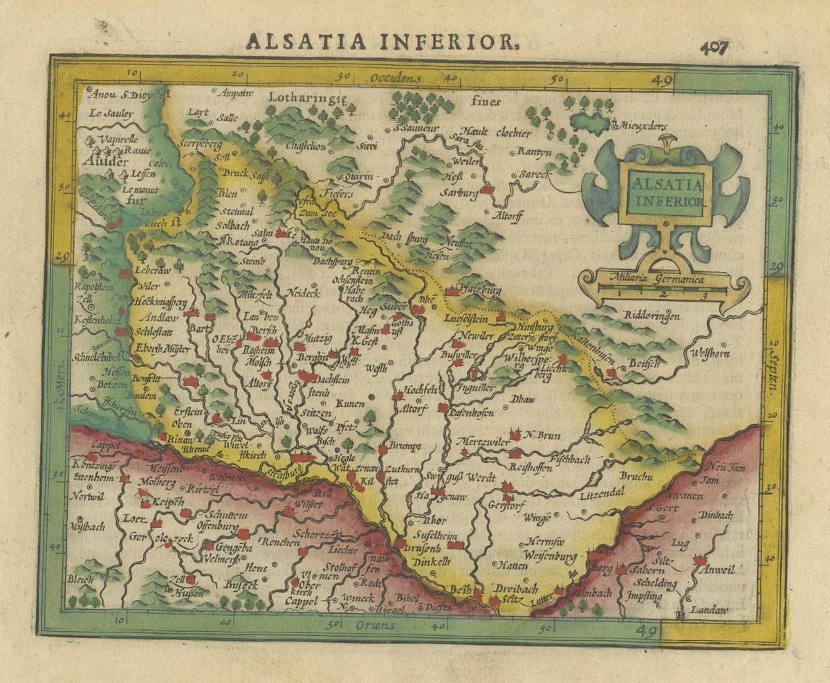 Small Original Antique Map of the Lower Alsace region, Germany