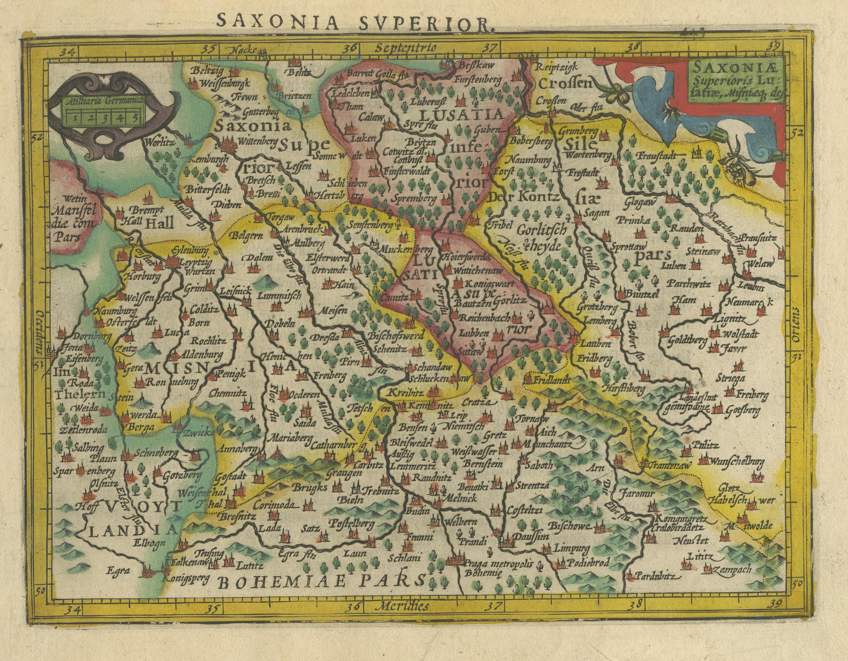 Petite carte ancienne d'origine de l'Upper Saxony, Allemagne État moyen - En vente à Langweer, NL