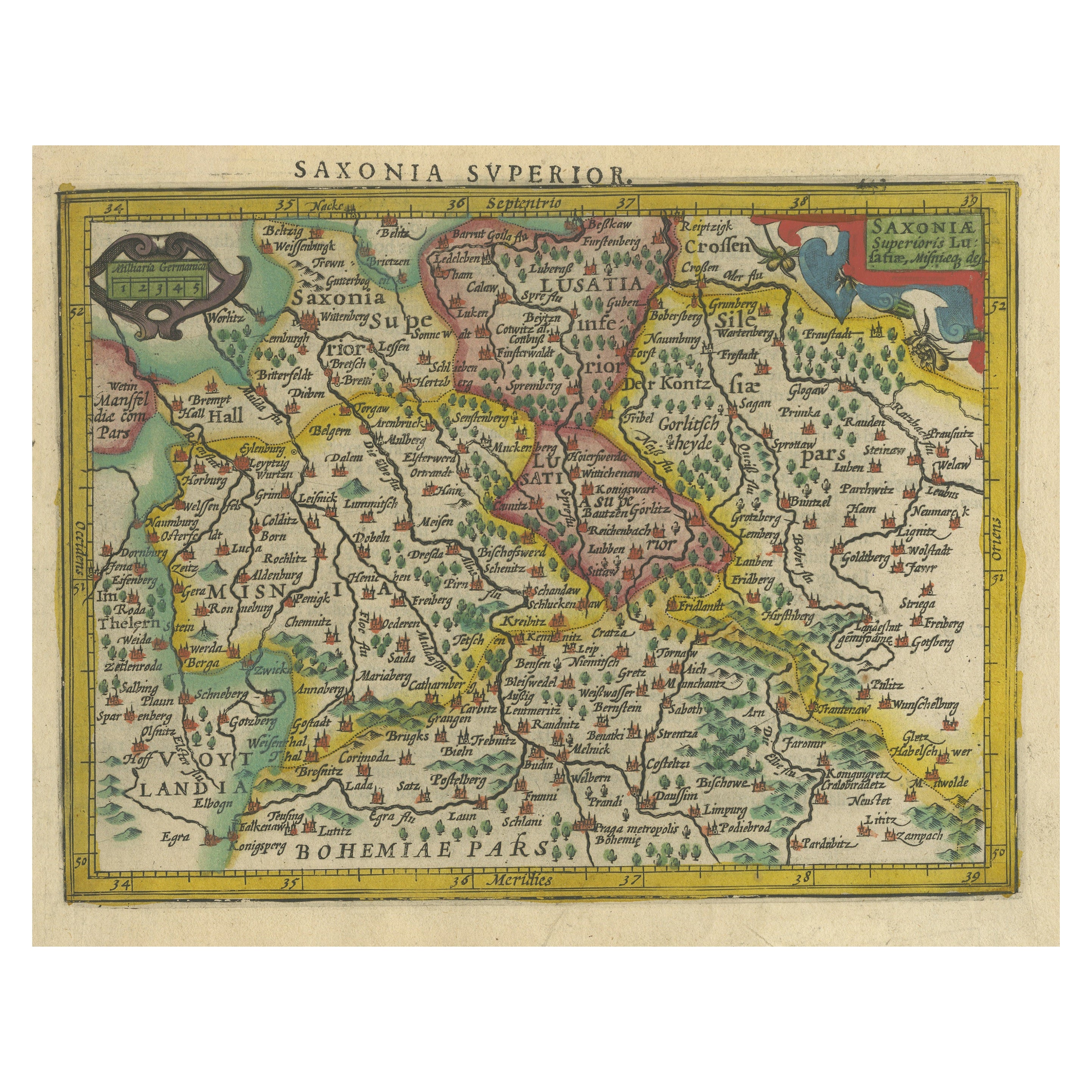 Piccola mappa antica originale dell'Alta Sassonia, Germania