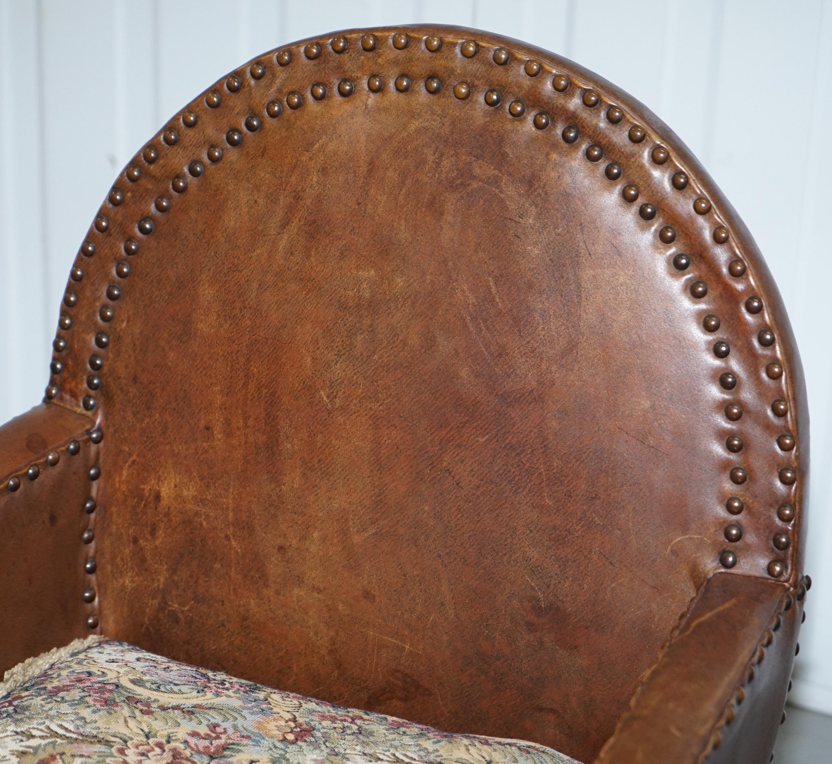 Hand-Crafted Small Original Edwardian Leather and Oak Children's Club Armchair Hand Studded