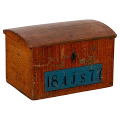 Antique Small Original Painted Swedish Pine Dome Top Trunk dated 1877