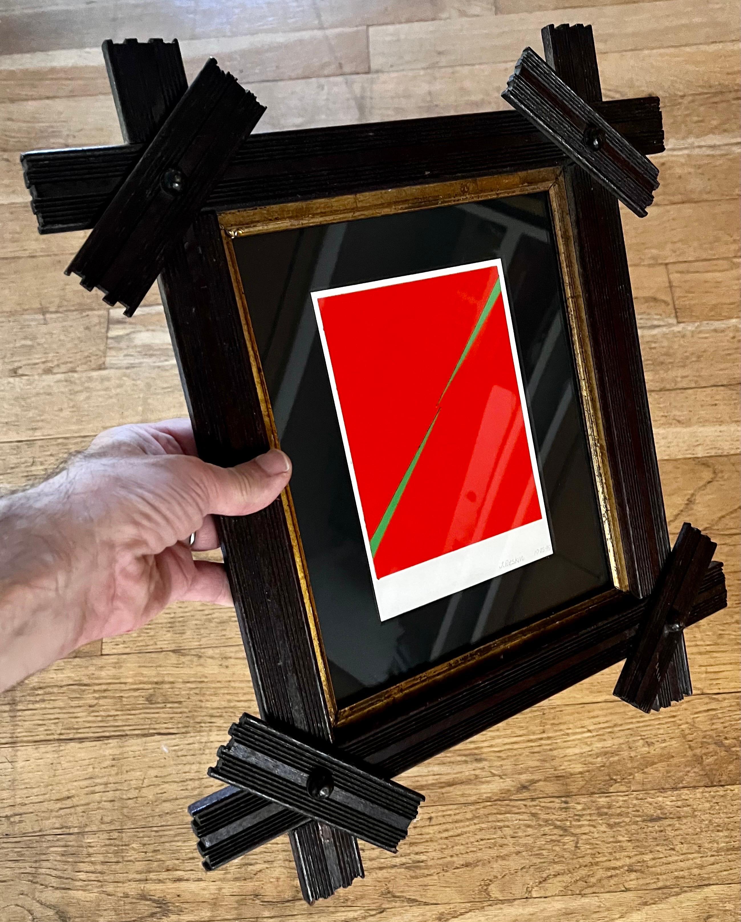 Moderne Petit collage original sur papier de J. Ruskin 1979 dans un cadre ancien en vente