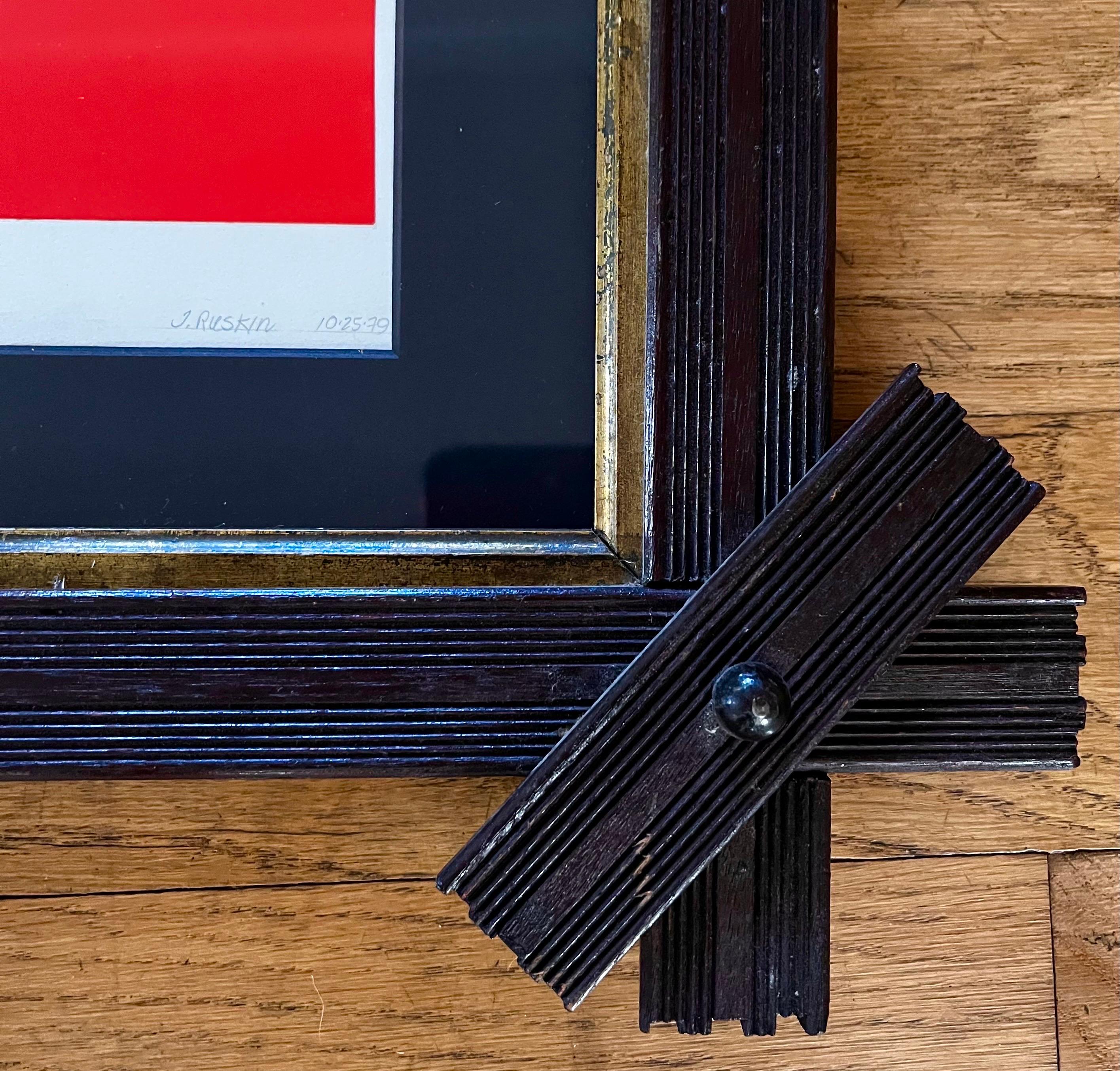 Fin du 20e siècle Petit collage original sur papier de J. Ruskin 1979 dans un cadre ancien en vente