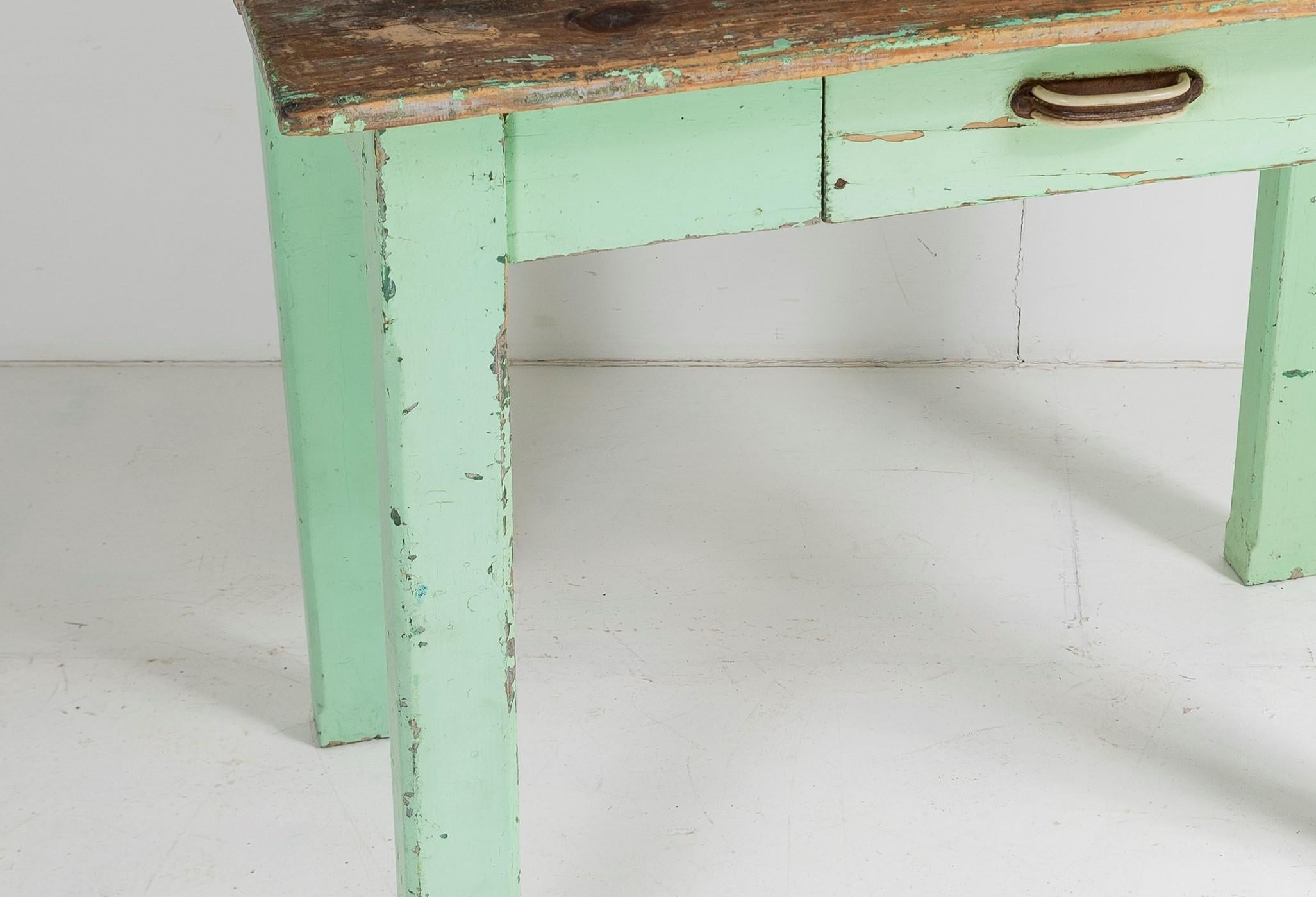 Small Original Rustic Green Painted Pine Farmhouse Table or Writing Table Desk 5