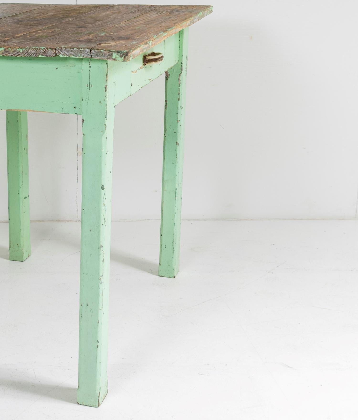 Small Original Rustic Green Painted Pine Farmhouse Table or Writing Table Desk 6