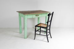 Small Original Rustic Green Painted Pine Farmhouse Table or Writing Table Desk