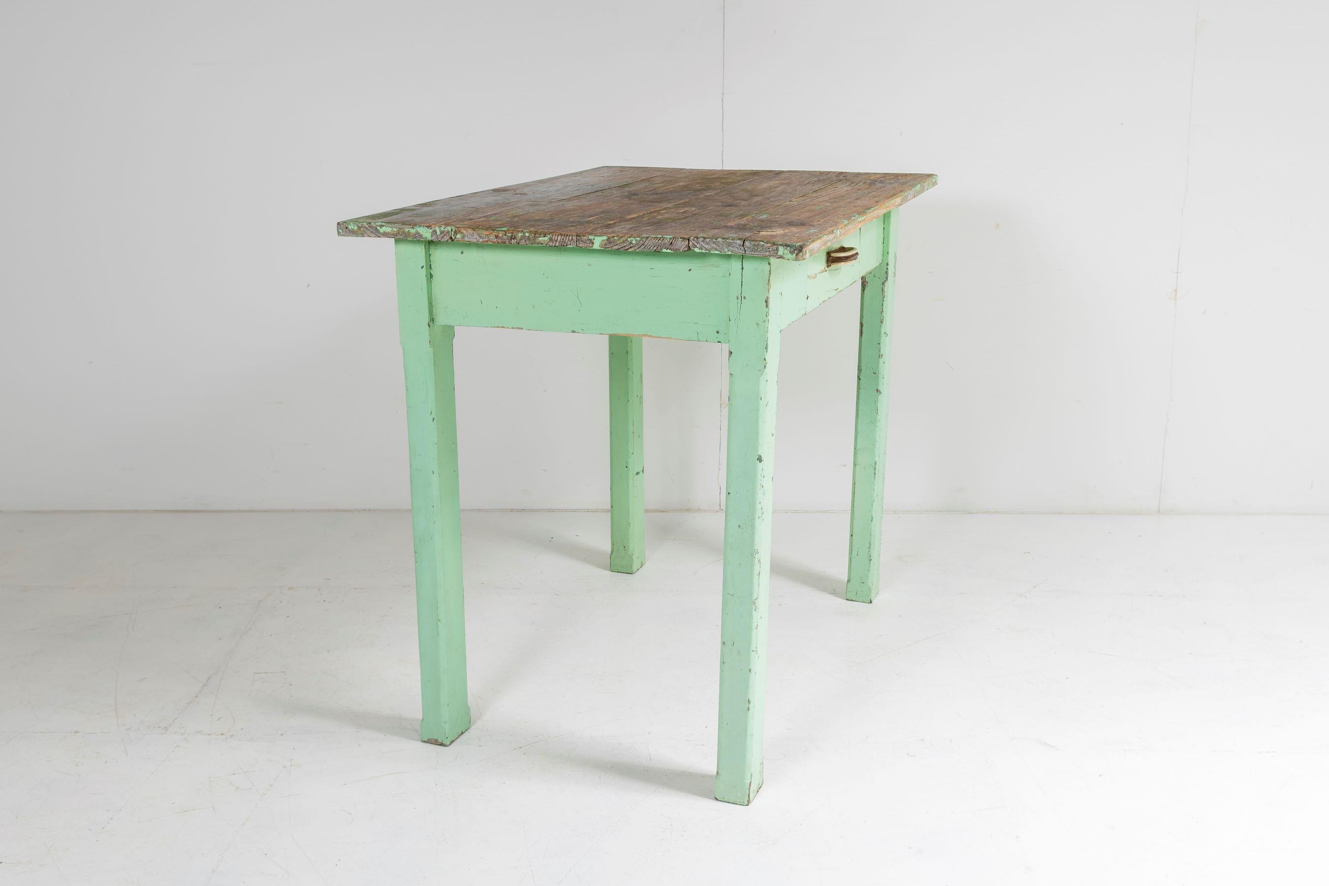 Small Original Rustic Green Painted Pine Farmhouse Table or Writing Table Desk 1