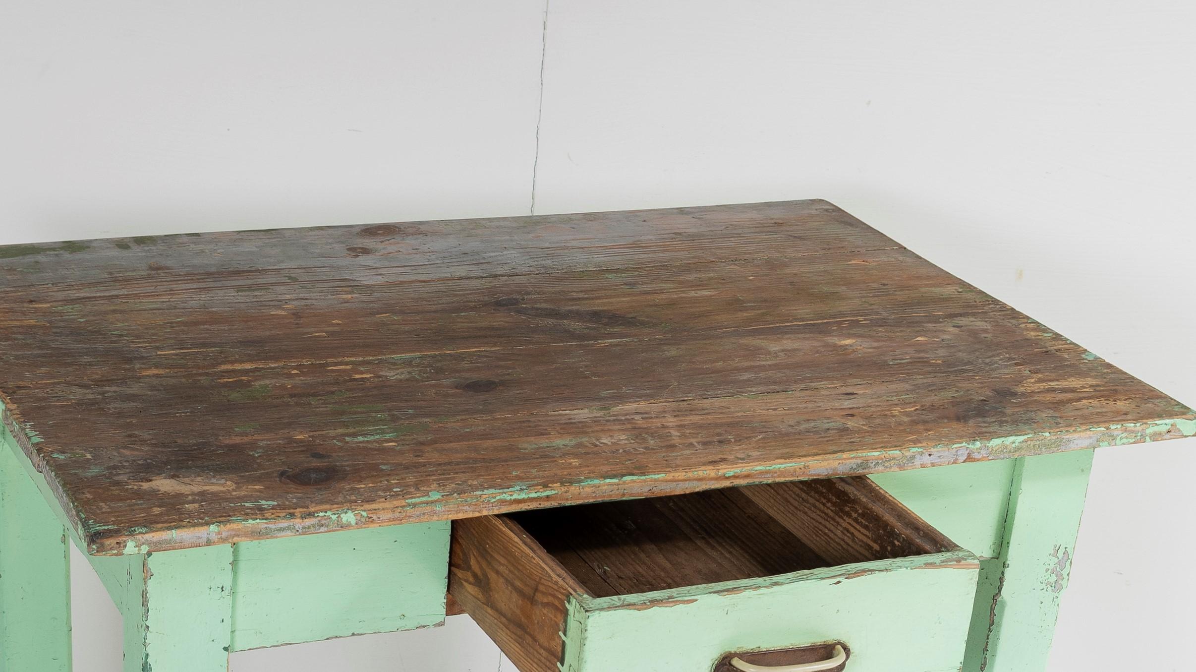 Small Original Rustic Green Painted Pine Farmhouse Table or Writing Table Desk 3