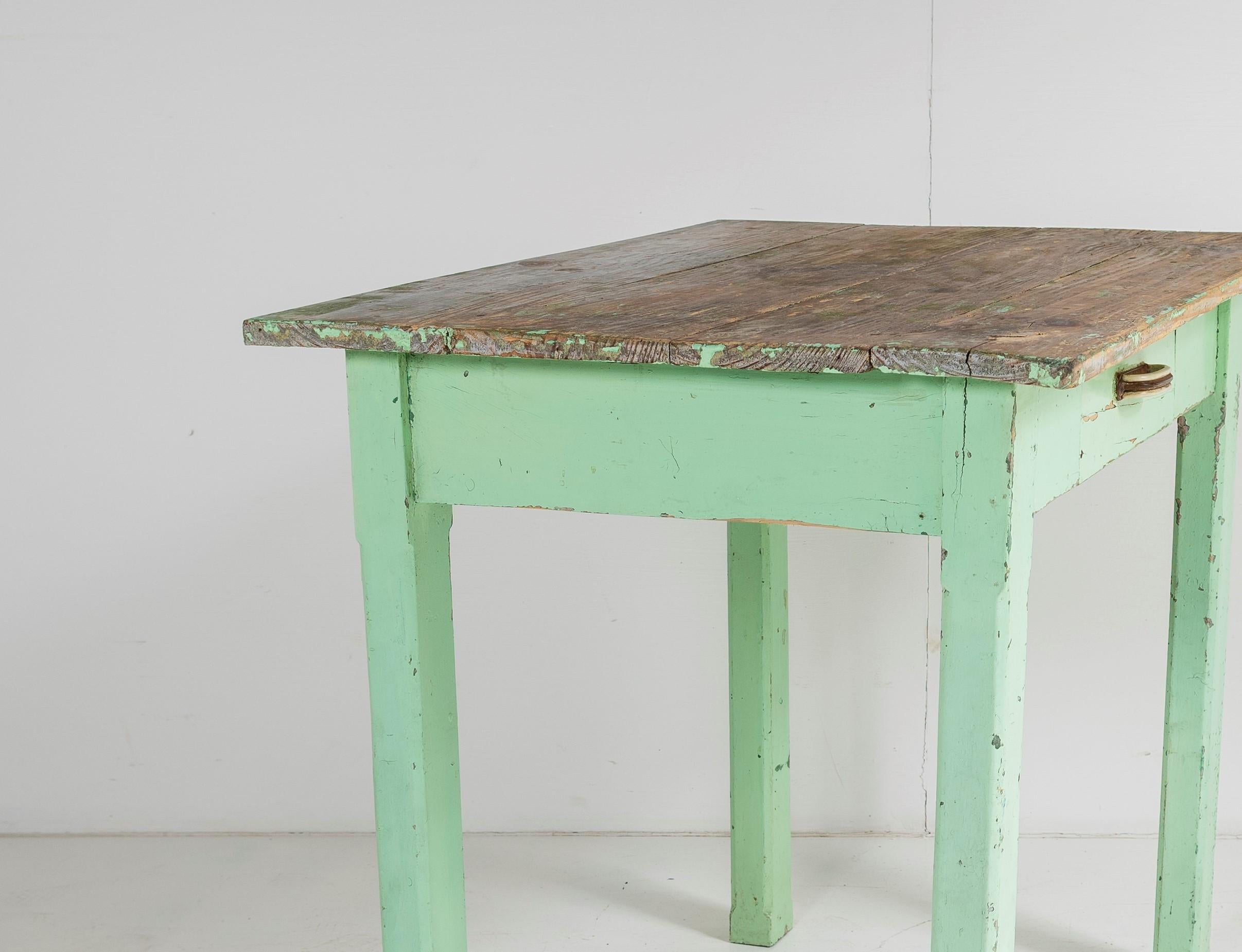 Small Original Rustic Green Painted Pine Farmhouse Table or Writing Table Desk 4