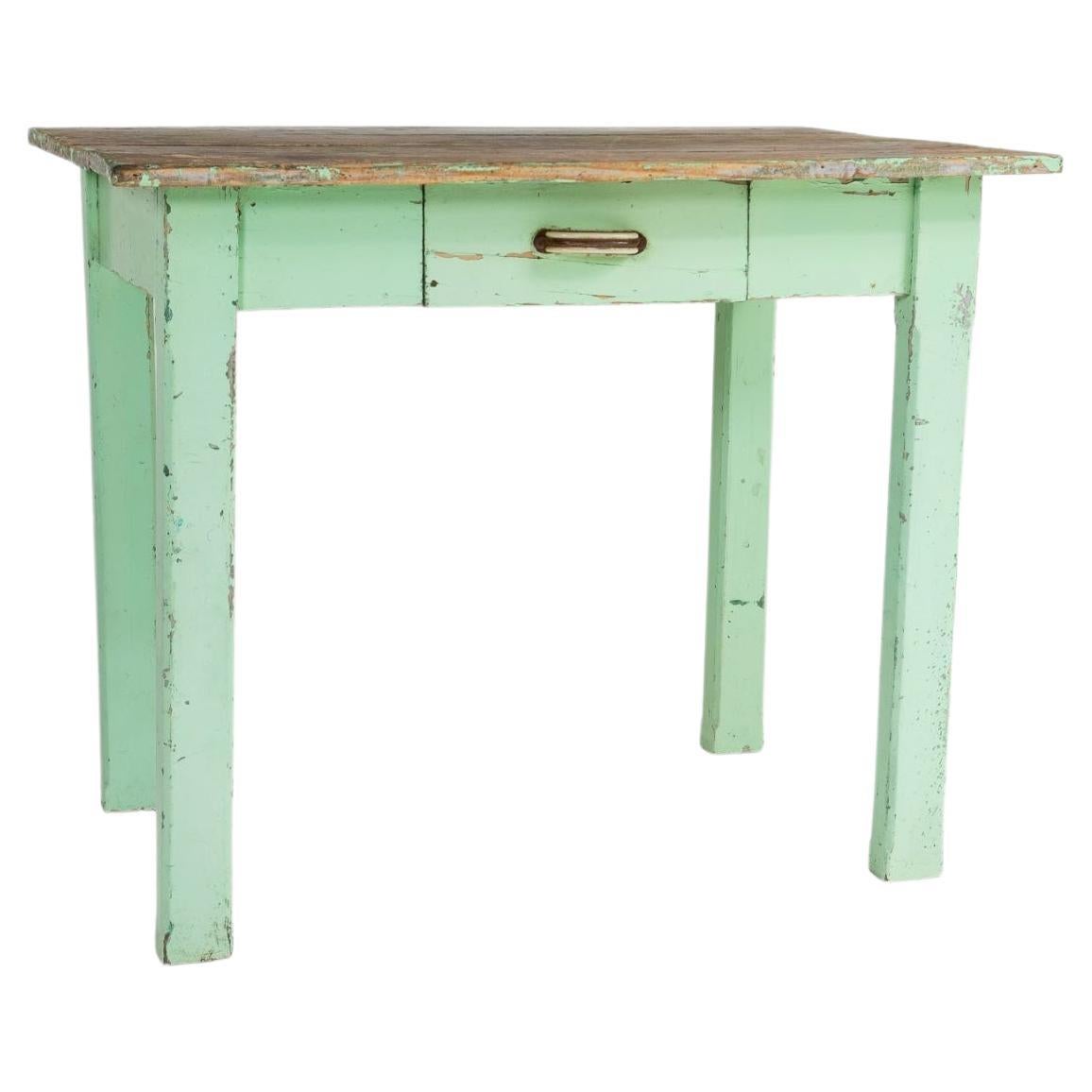 Small Original Rustic Green Painted Pine Farmhouse Table or Writing Table Desk