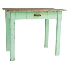 Small Original Rustic Green Painted Pine Farmhouse Table or Writing Table Desk