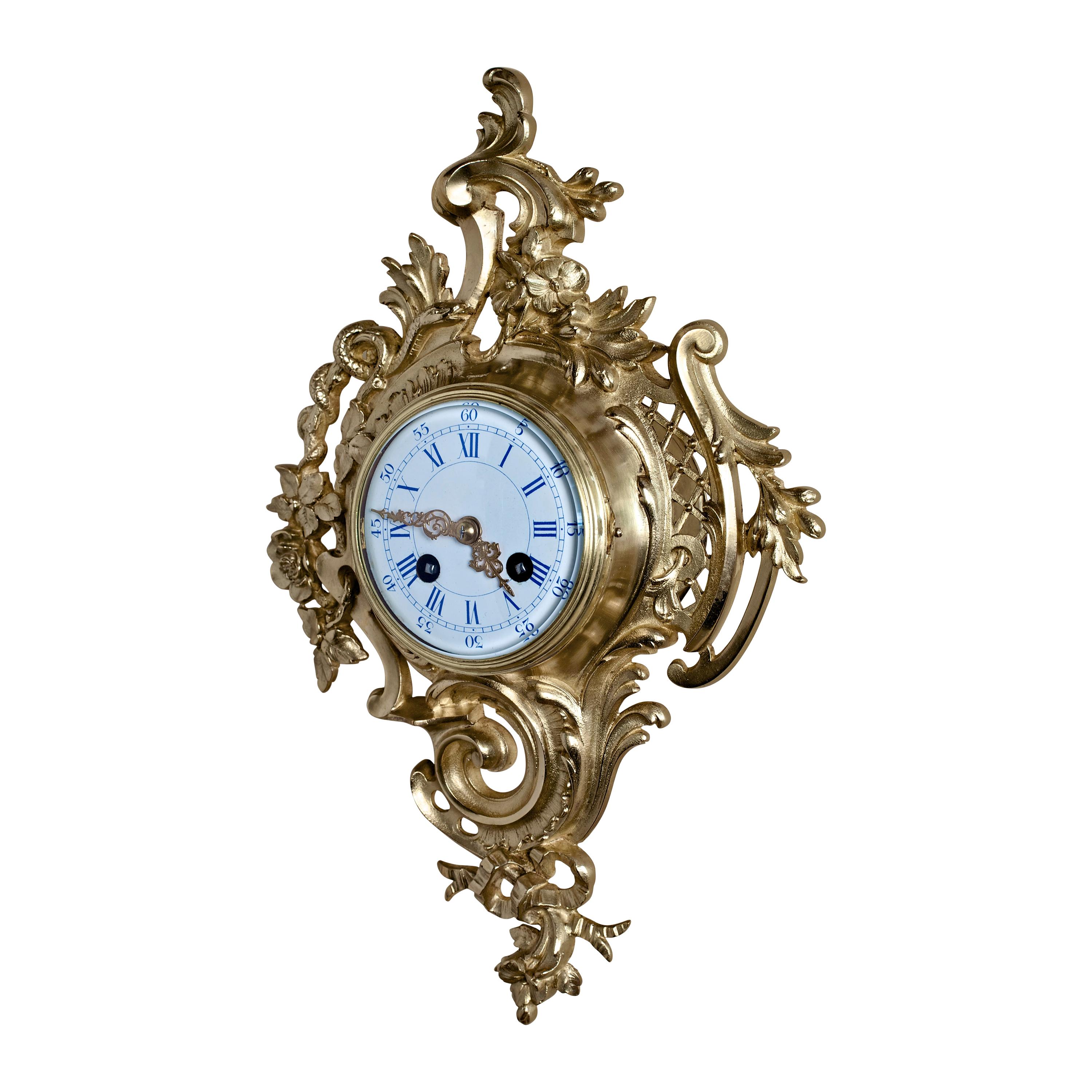 Small Ormolu French Cartel Wall Clock For Sale