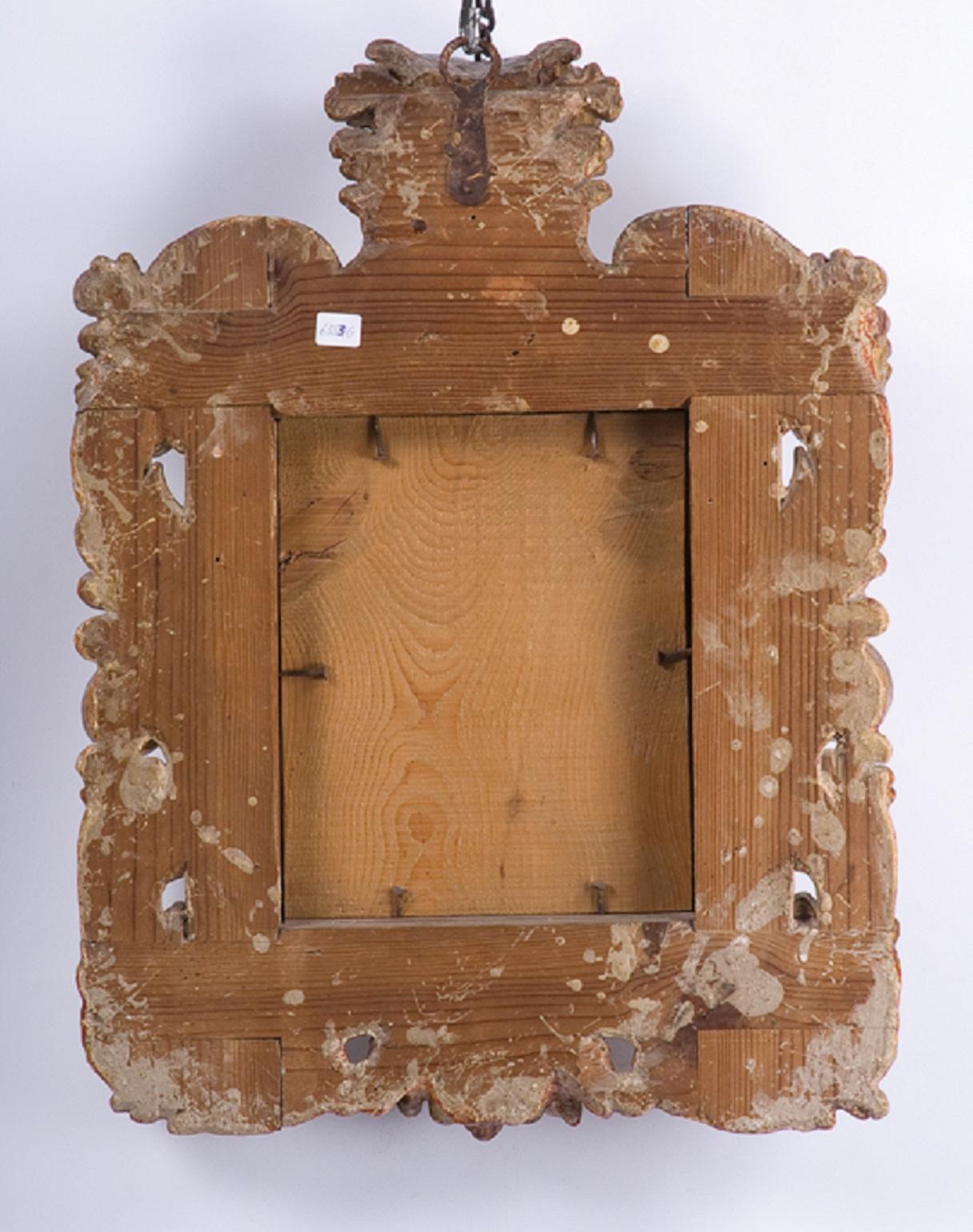 European Small Ornamental Mirror, Gilt wood, 17th-18th Centuries For Sale