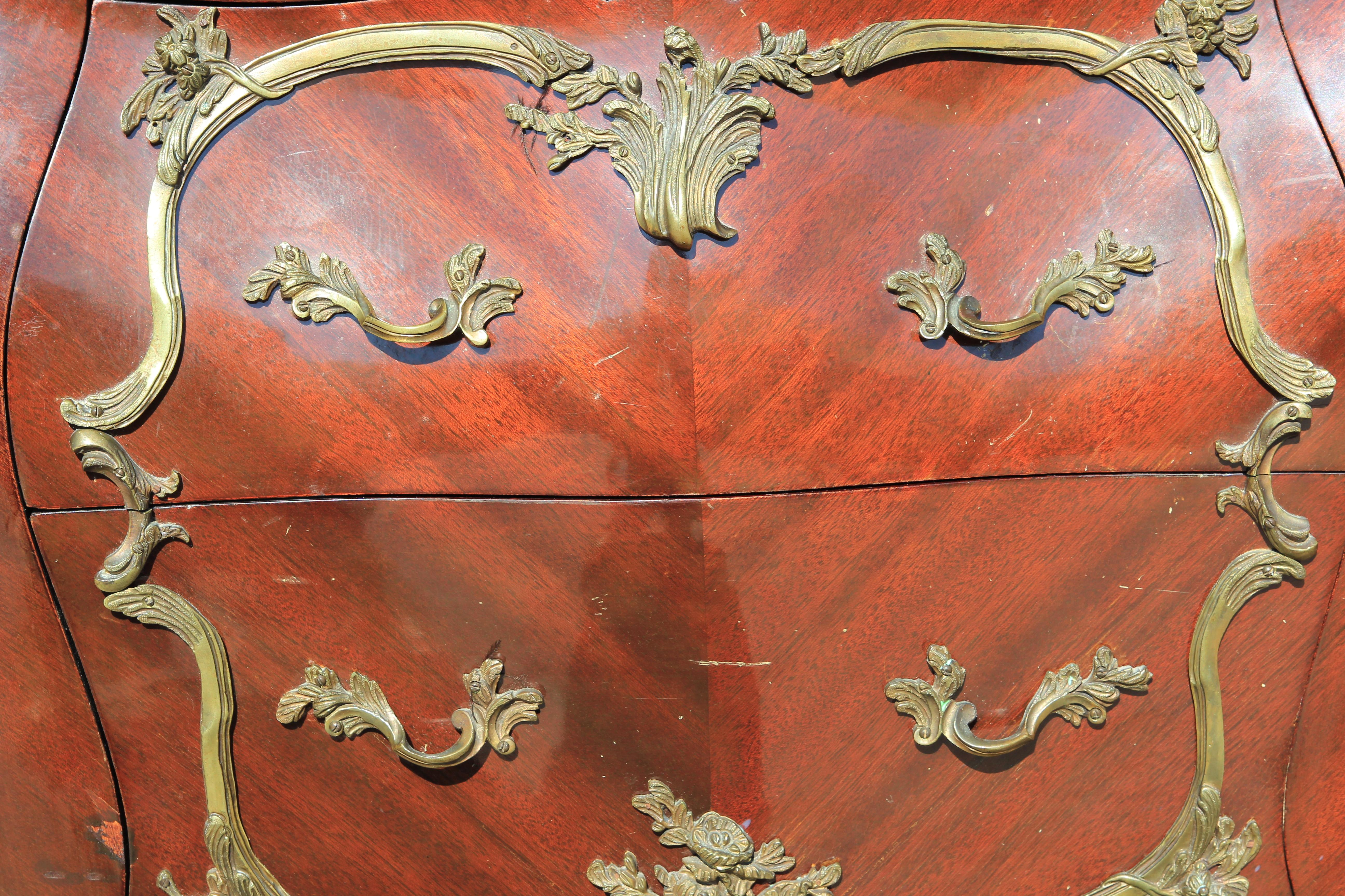 20th Century Small Ornate Ormolu Mounted French Louis XVI Style Bombé Commode or Chest