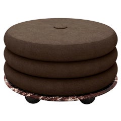 Small Ottoman by Moniomi, in Burgundy Marble & Gray Mohair